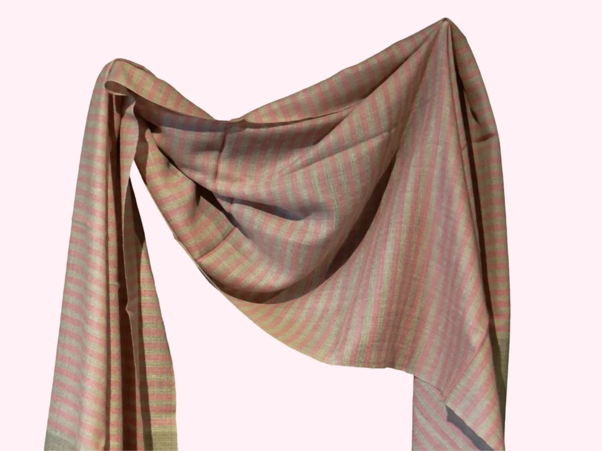 Pashmina Scarf in stripes of Light pink and natural pashmina color