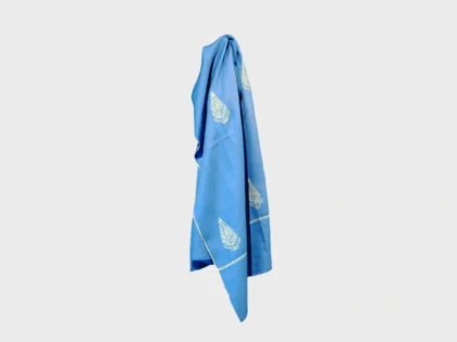 Pure Pashmina shawl in blue with hand embroidery vine and floral motifs by PashmCraft