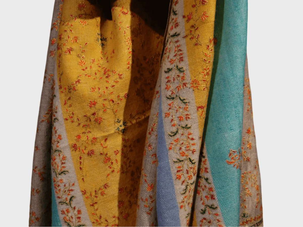 Kashmiri Pashmina Shawl with all-over sozni hand embroidery by PashmCraft