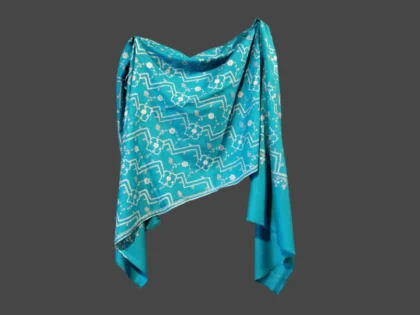 Turquoise Pure Pashmina Shawl with Vine Motifs all-over hand embroidery by PashmCraft