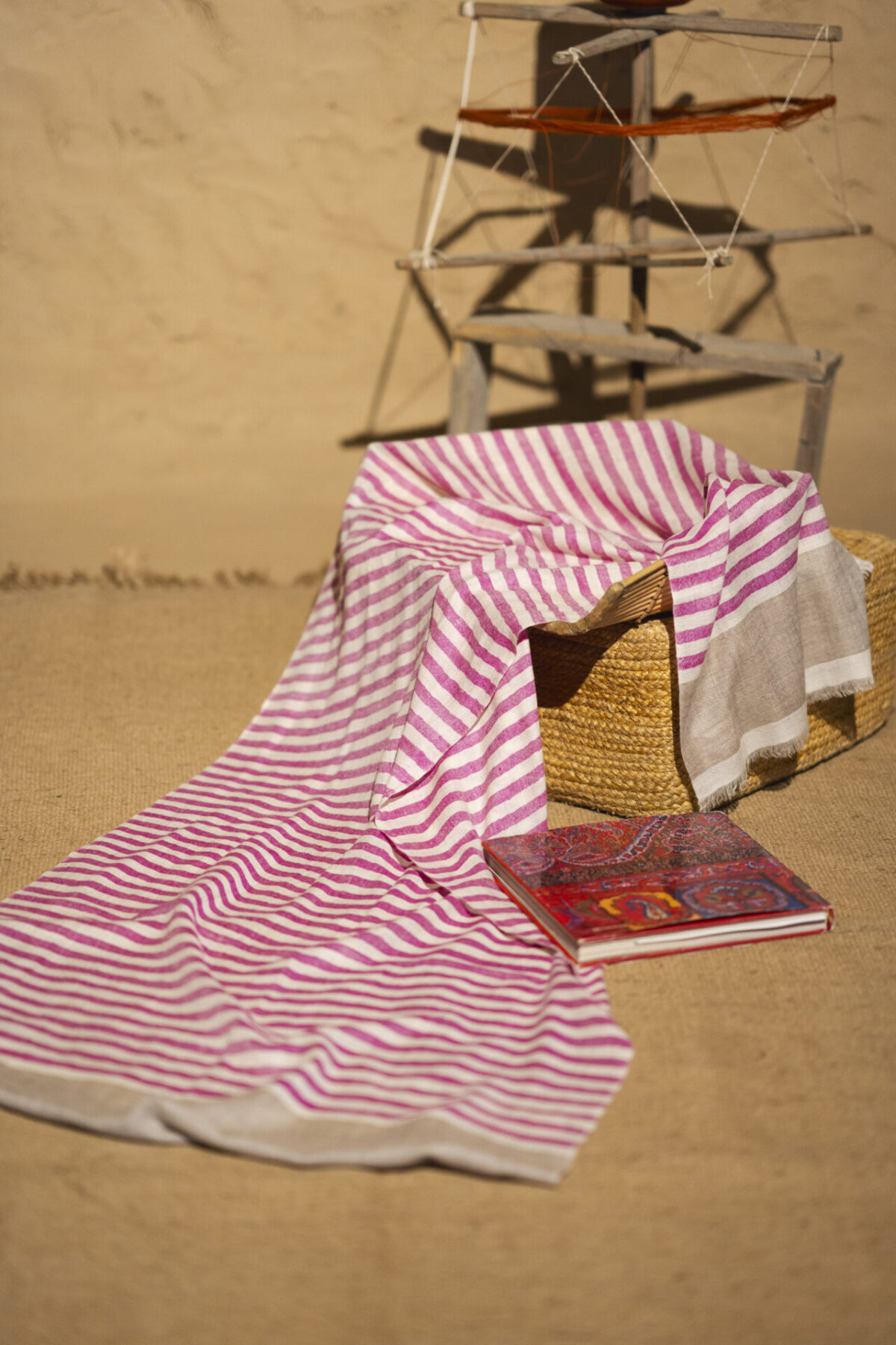 Pashmina Scarf in stripes, pink and white