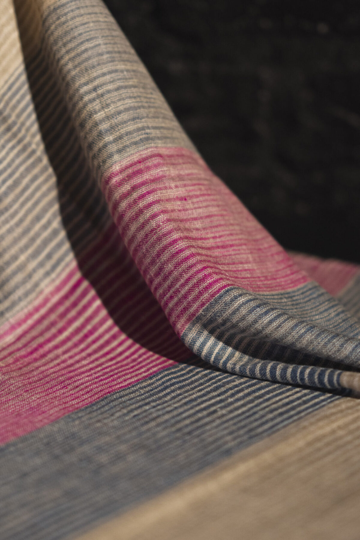 Pashmina Scarf in stripes, unique shade of pink, greyish black and orange