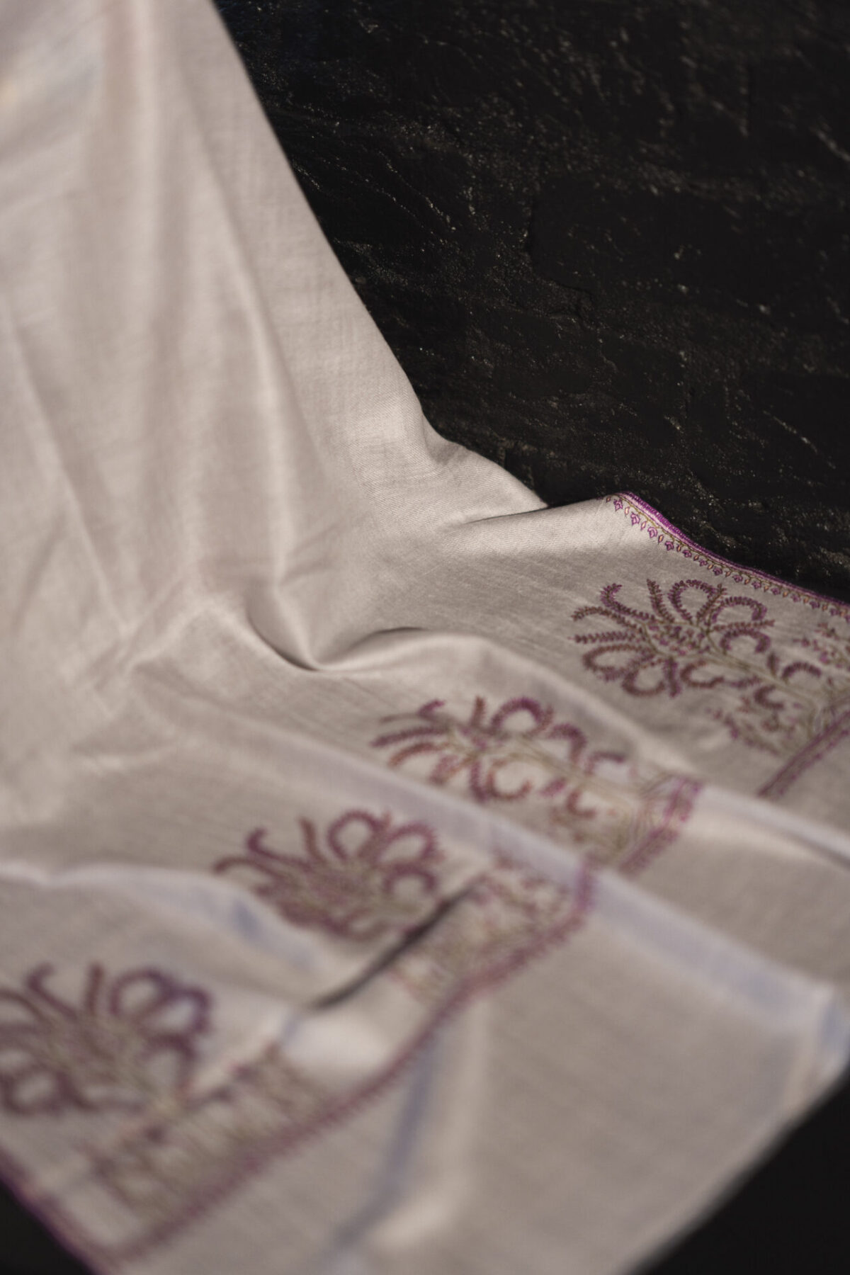 Pashmina Scarf White with Purple Embroidery