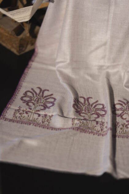 Pashmina Scarf White with Purple Embroidery