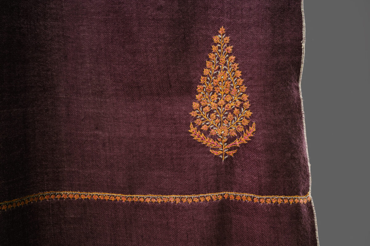 Pashmina Scarf in Choco Wine color with hand embroidery