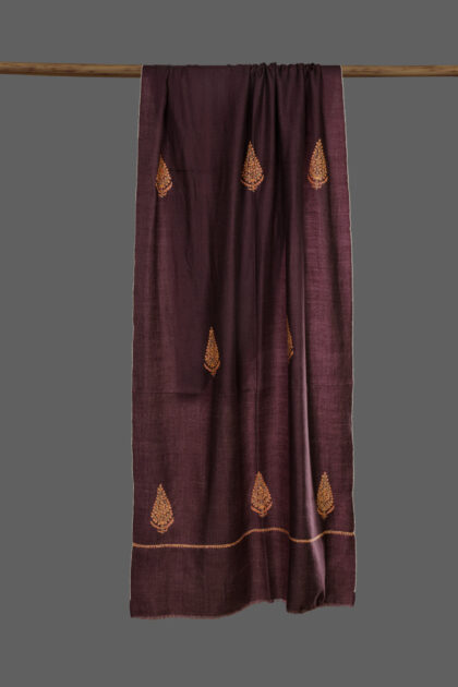 Pashmina Scarf in Choco Wine color with hand embroidery