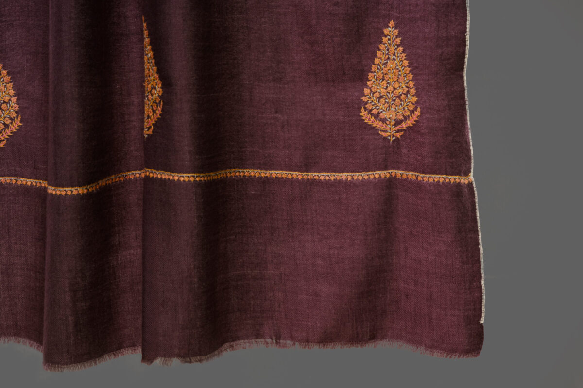 Pashmina Scarf in Choco Wine color with hand embroidery