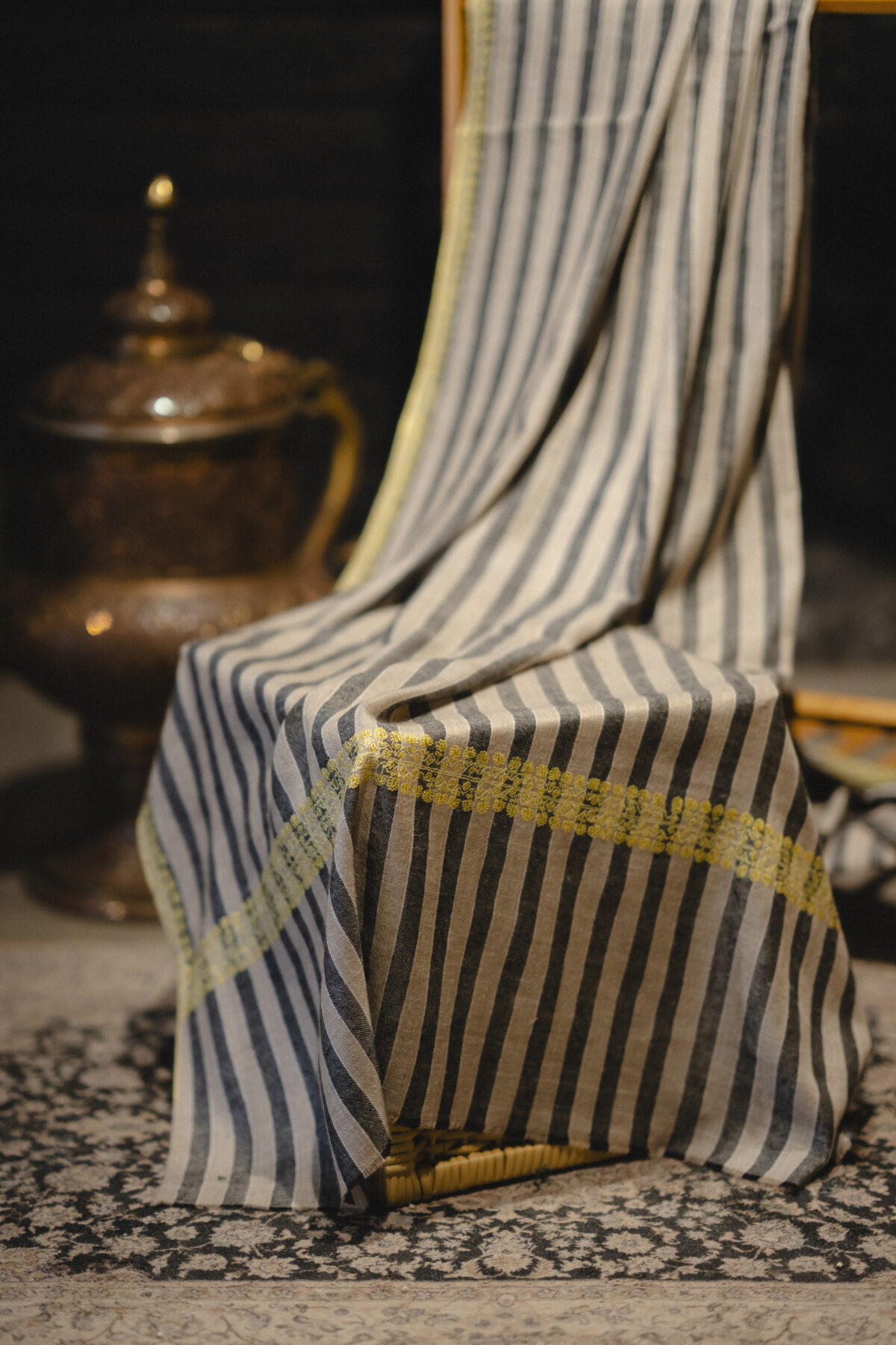 Pashmina Shawl in natural hue stripes with border embroidery