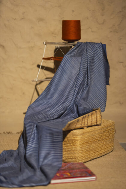 Pashmina Scarf in stripes, unique shades of blue and occasional white