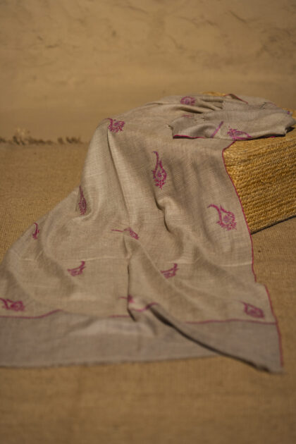 Pashmina wrap in natural with all-over hand embroidery motifs