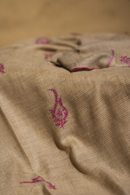 Pashmina wrap in natural with all-over hand embroidery motifs