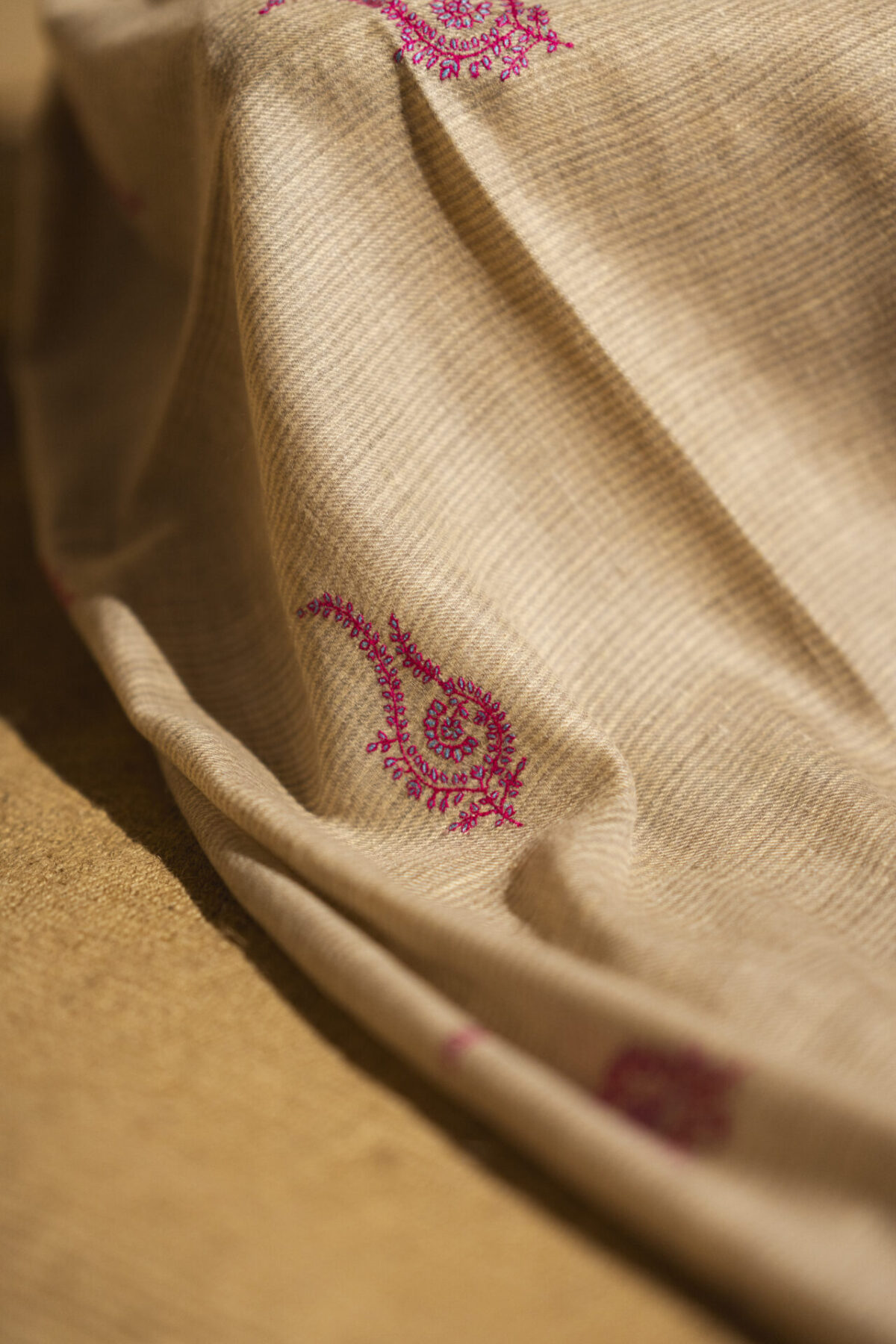 Pashmina wrap in natural with all-over hand embroidery motifs