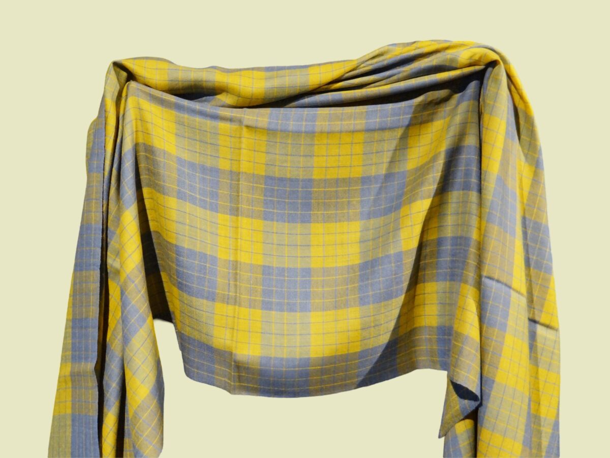 Pure Pashmina Shawl in yellow and grey checks by PashmCraft