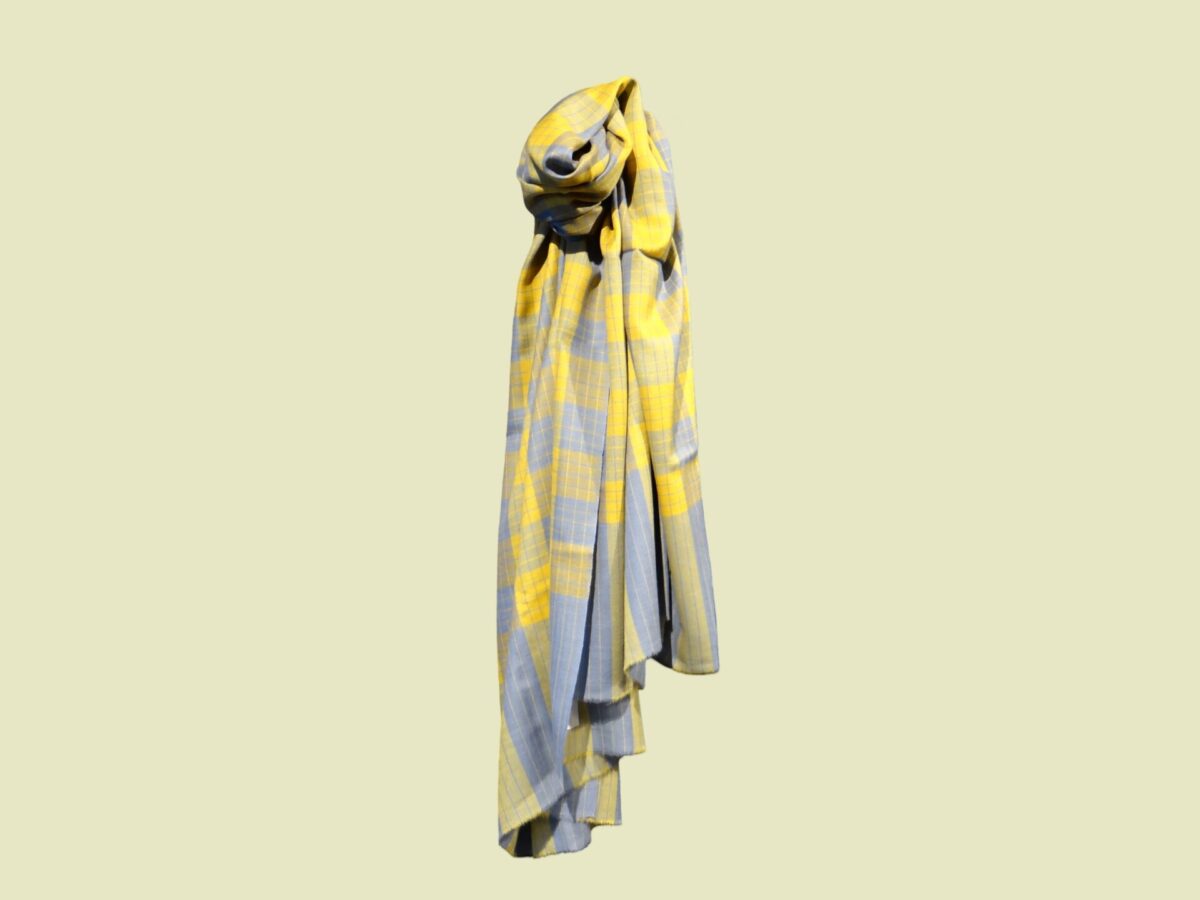 Pure Pashmina Shawl in yellow and grey checks by PashmCraft