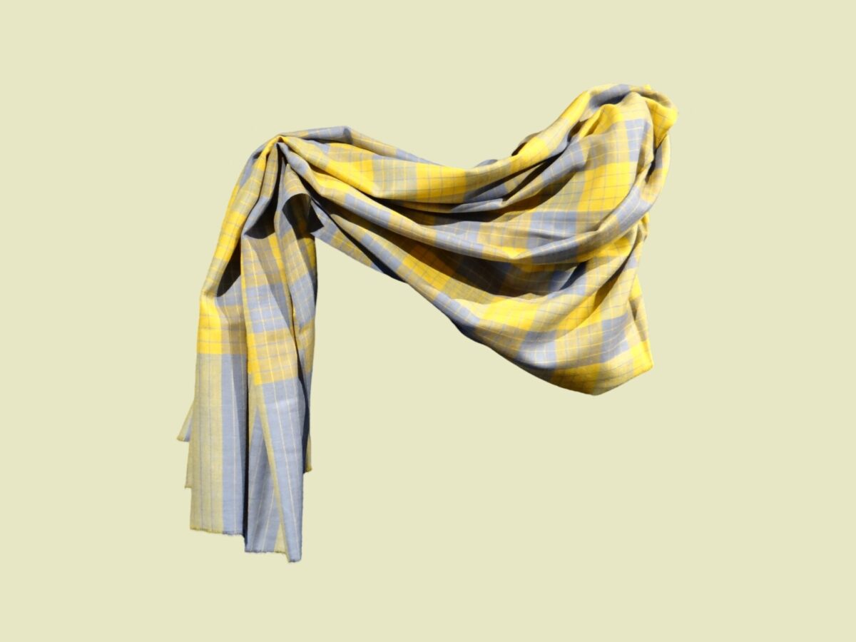 Pure Pashmina Shawl in yellow and grey checks by PashmCraft