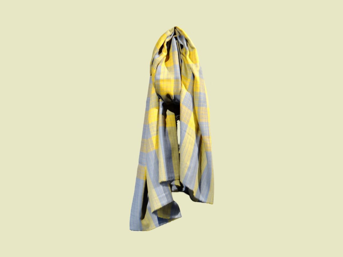 Pure Pashmina Shawl in yellow and grey checks by PashmCraft