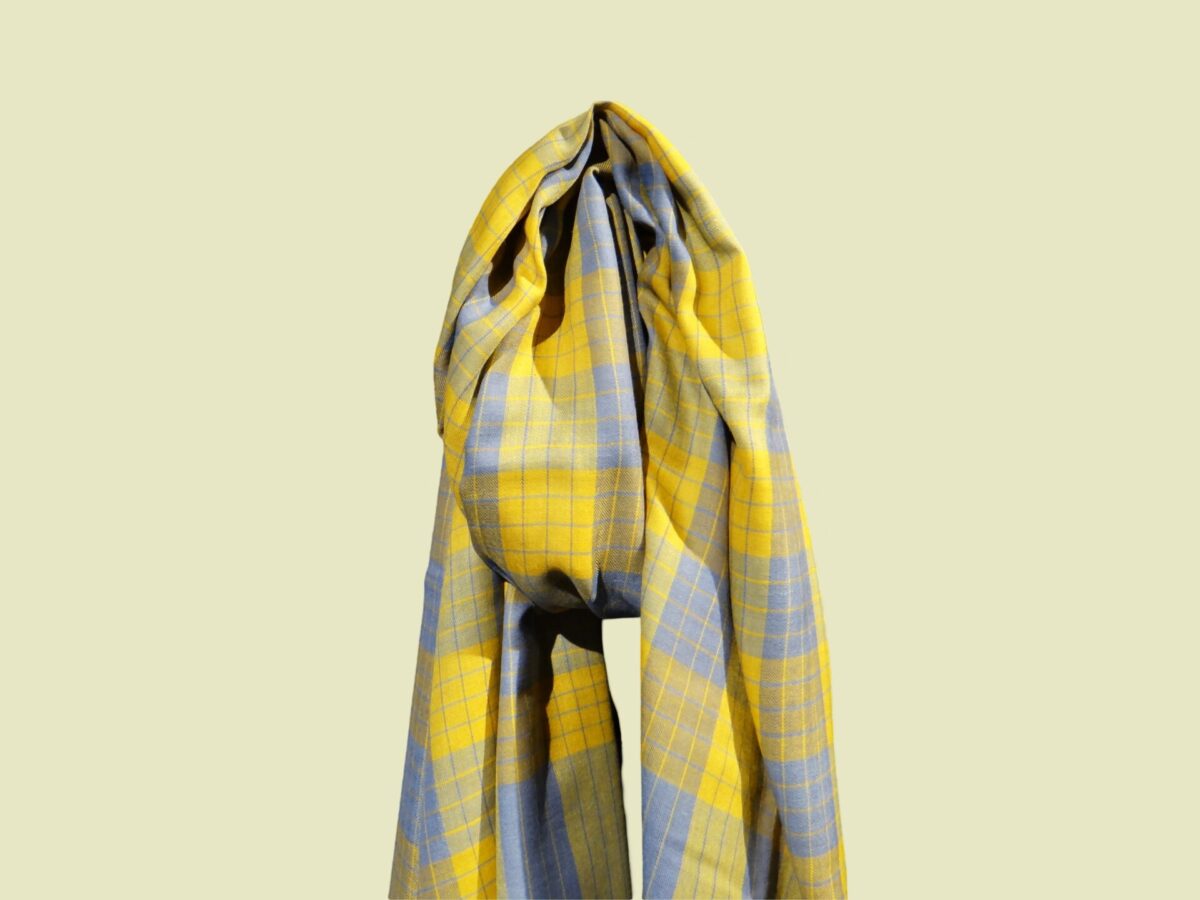 Pure Pashmina Shawl in yellow and grey checks by PashmCraft