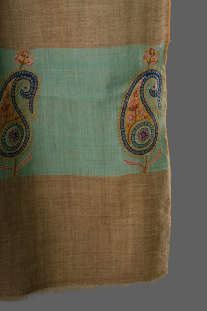 Pure Pashmina scarf handwoven and hand embroidered paisley motifs on border