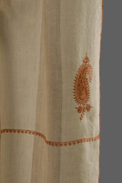 Pure Pashmina scarf handwoven and paisley hand embroidery in cream and natural shade