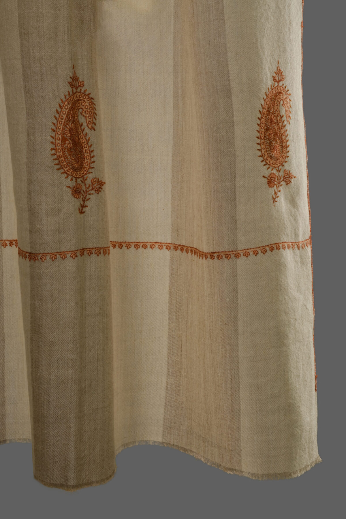 Pure Pashmina scarf handwoven and paisley hand embroidery in cream and natural shade