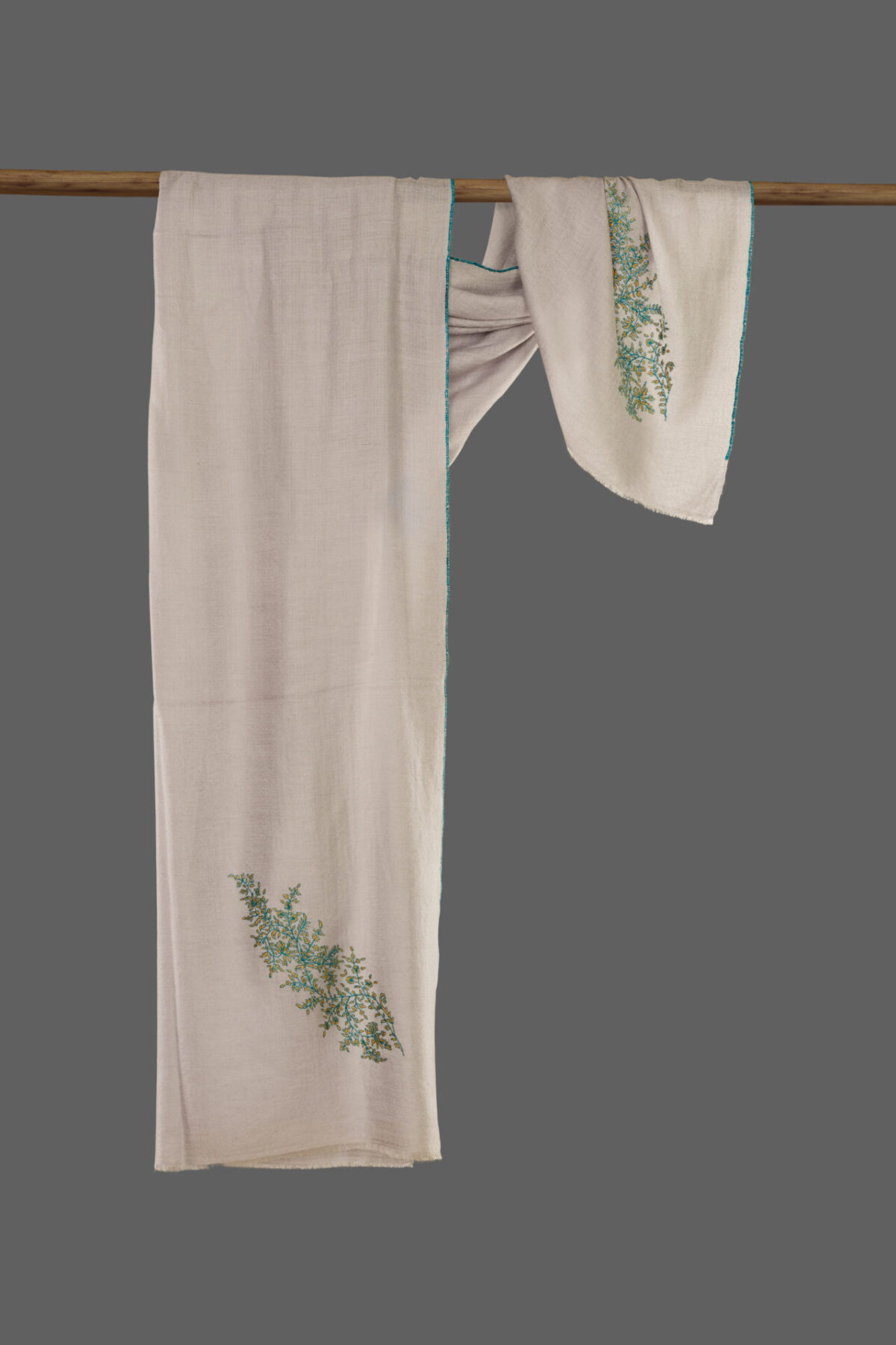 Pashmina Scarf with hand embroidery Corner Floral Motifs