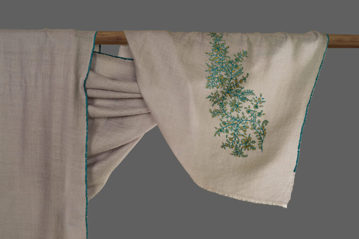 Pashmina Scarf with hand embroidery Corner Floral Motifs