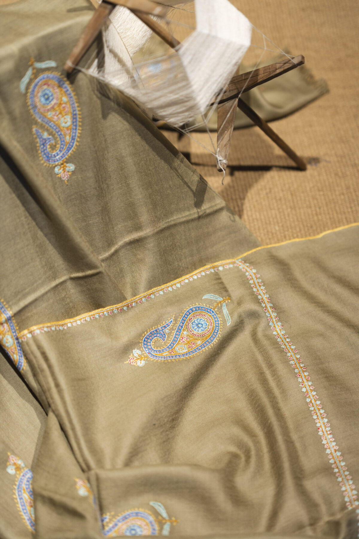 Kashmiri Shawl in Toosh Color with Exquisite Embroidery