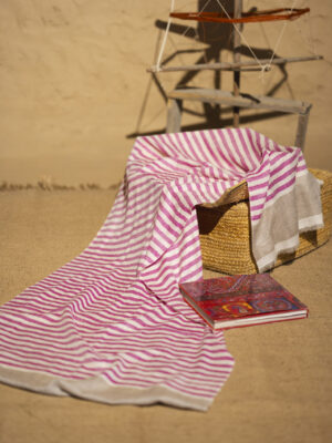 Pashmina Scarf in stripes, pink and white