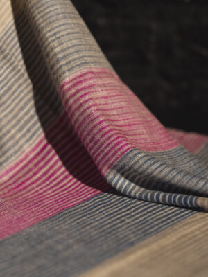 Pashmina Scarf in stripes, unique shade of pink, greyish black and orange