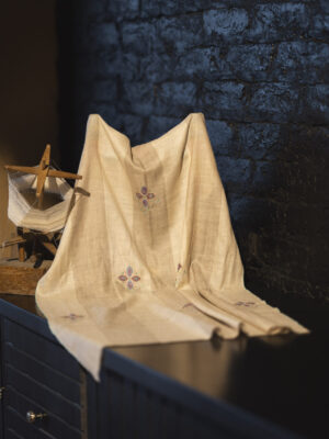 Pashmina Scarf Hand Embroidery All-over Motifs, natural and cream shade