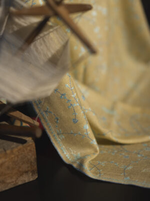 Lemon yellow Pure Pashmina Scarf with all-over sozni hand embroidery