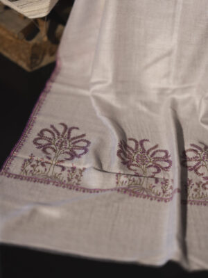 Pashmina Scarf White with Purple Embroidery