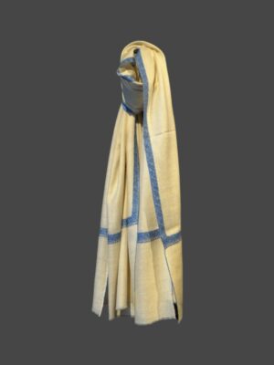 Pashmina Shawl in White with Blue Hand Embroidery on Border