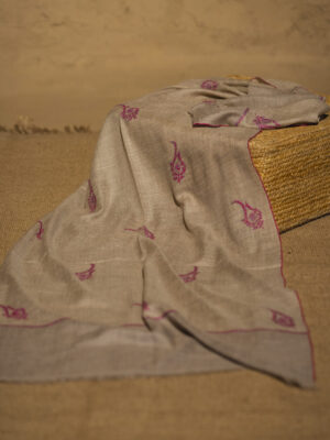 Pashmina wrap in natural with all-over hand embroidery motifs